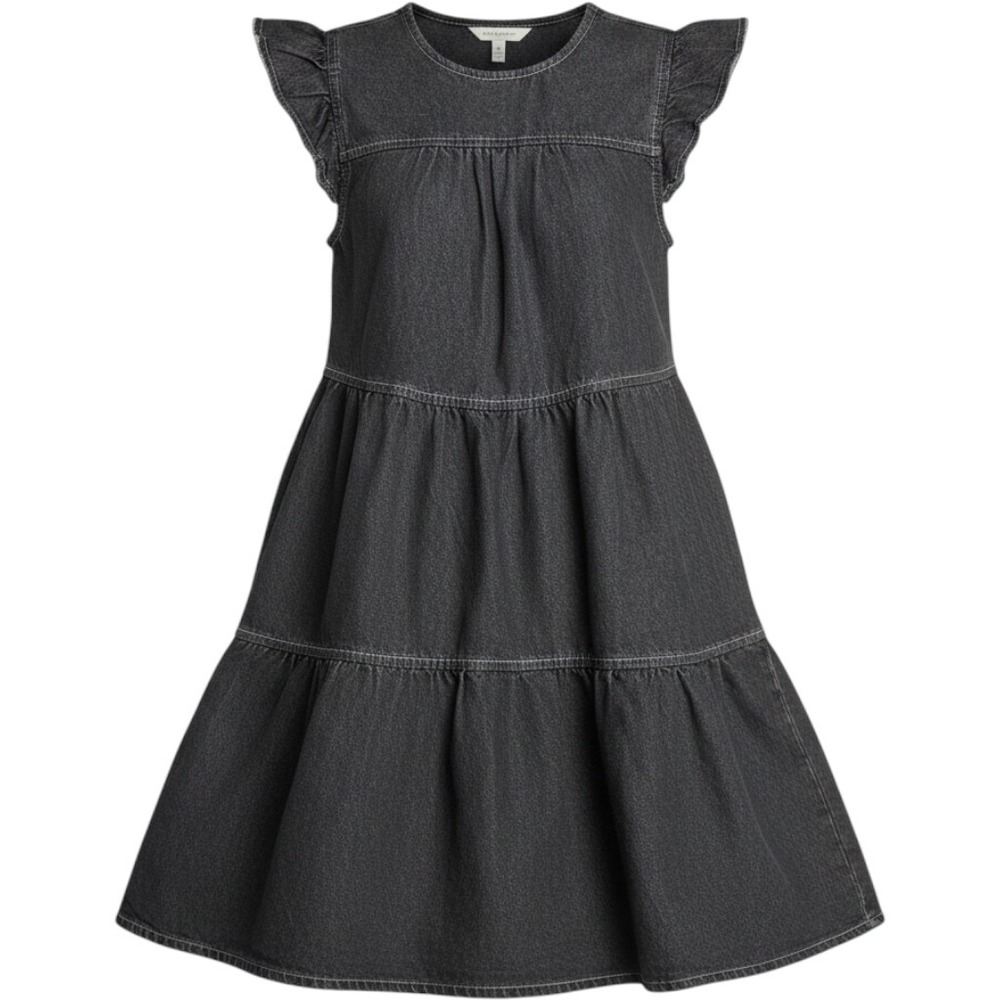 Jauzie The Label Black Denim Tiered Mini Dress S Ruffle Grunge Babydoll Y2K